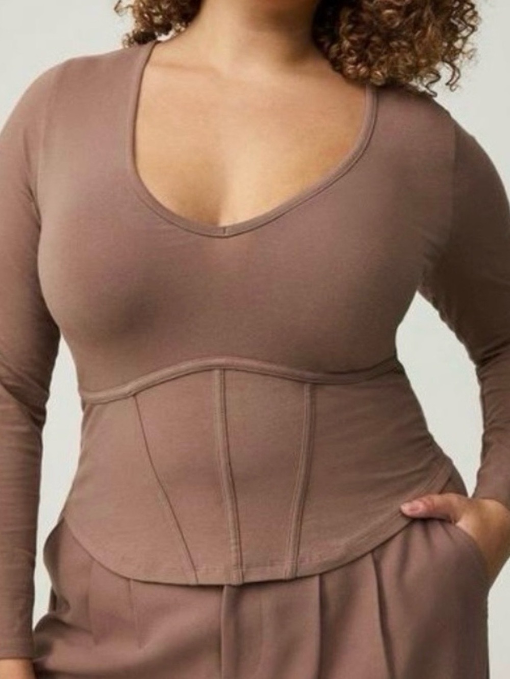 Torrid Deep Taupe Long Sleeve V-Neck Corset Top